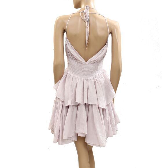 Free People Free Est Whisper Waves Mini Dress Tiered Smocked Lace S NWD 284428 - Picture 6 of 9